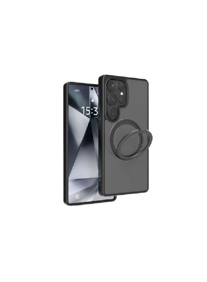 LEVELO Case For Samsung S25 Ultra Via Matte with Ring Stand - Black - Image 1